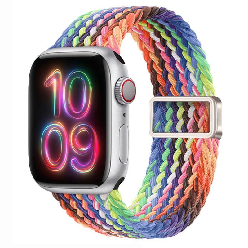Совместимо с Apple Watch S10, iWatch 11, Xiaomi 9, Huawei; Нейлоновый ремешок с магнитной пряжкой "Радуга".