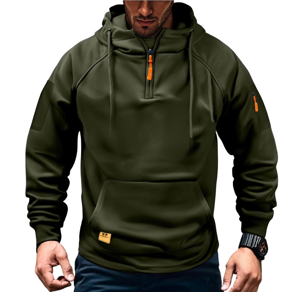 Men'S Sports Leisure Half Zipper Multiple Pockets Hooded Hood Hoodie