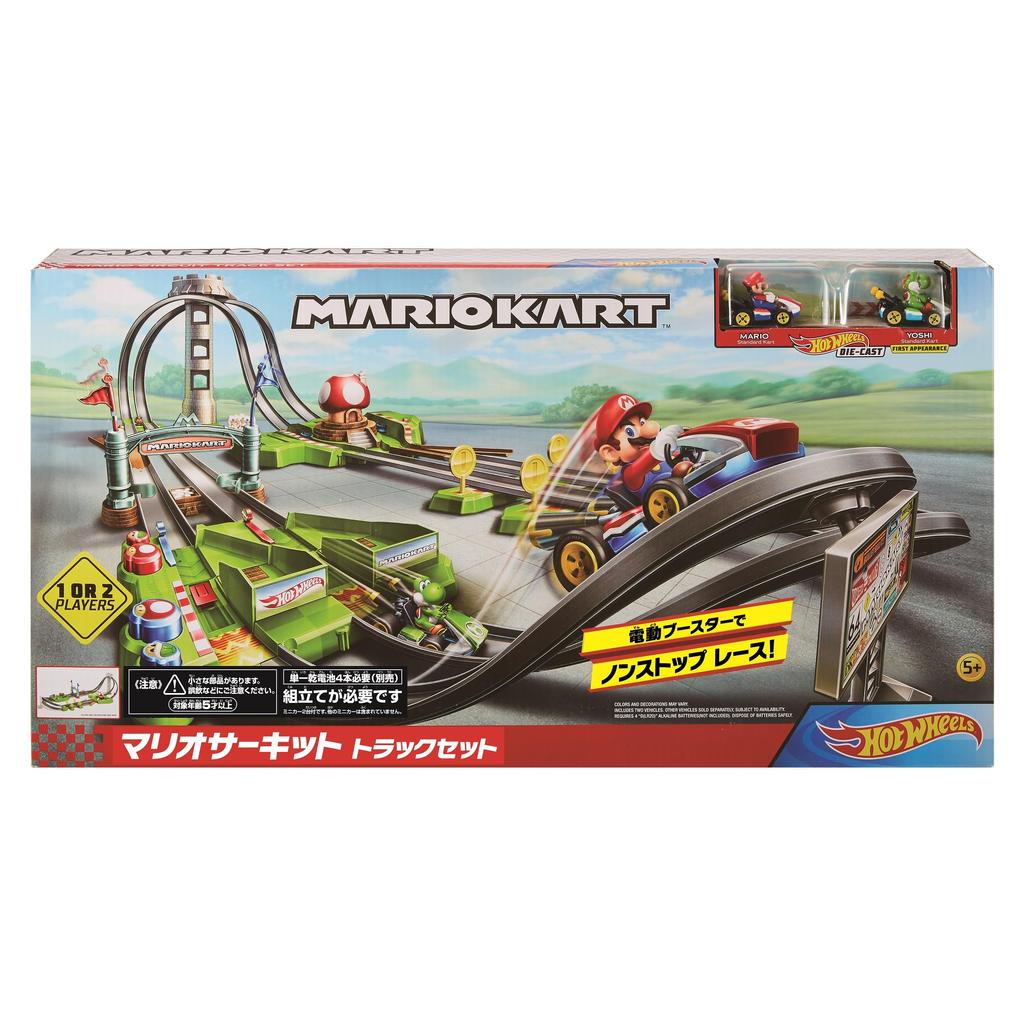 Hot Wheels Mario Kart Circuit Track Set for Ages 5 and Up 1 Mario Car and 1 Yoshi GCP27 [Includes Car]