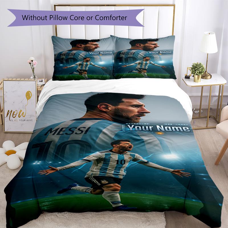 Football Messi Personalized Name Bed Linens Design for Decorate room Wrinkle Resistant Bedroom Decor Gift for Festivals
