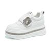 Женские кроссовки со стразами на осень 2025 года - Небольшое увеличение высоты, Застежка на липучке, Повседневная трендовая толстая подошва, Белые