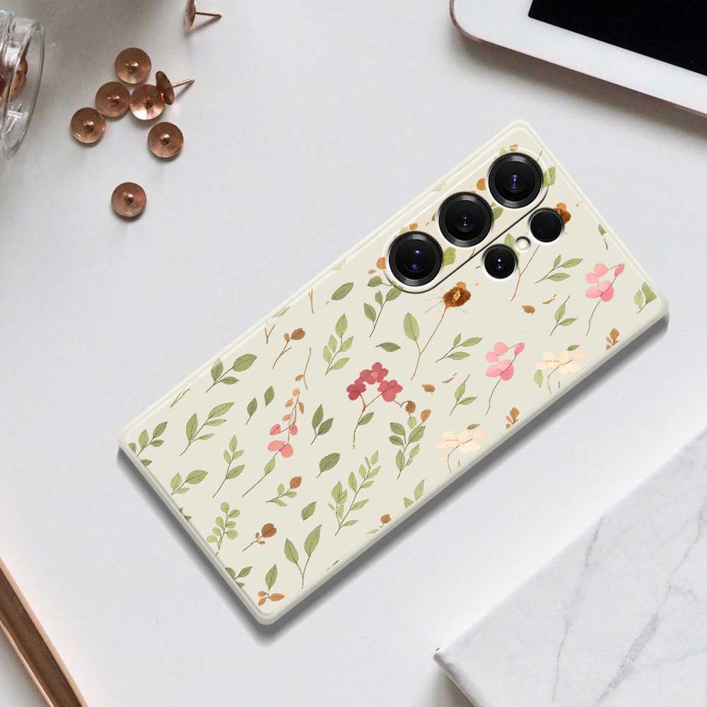 For Samsung Galaxy S25 Ultra Case Small Flower Leaves Pattern Printing Straight Edge TPU Phone Back Cover