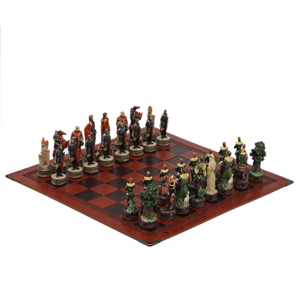 Role Theme Chess Set - Resin Material And Hand-Painted With Embossed Leather Chess Board - 32 Pieces - Ideal Gift Board Game