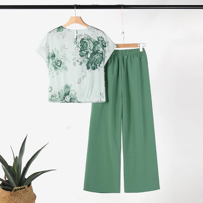 ZANZEA Женские повседневные комплекты из блузки и брюк с принтом из двух предметов