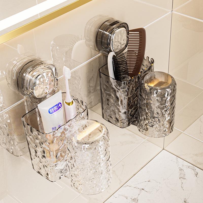 Настенный держатель для зубных щеток и стакана для полоскания на присосках, не требующий сверления