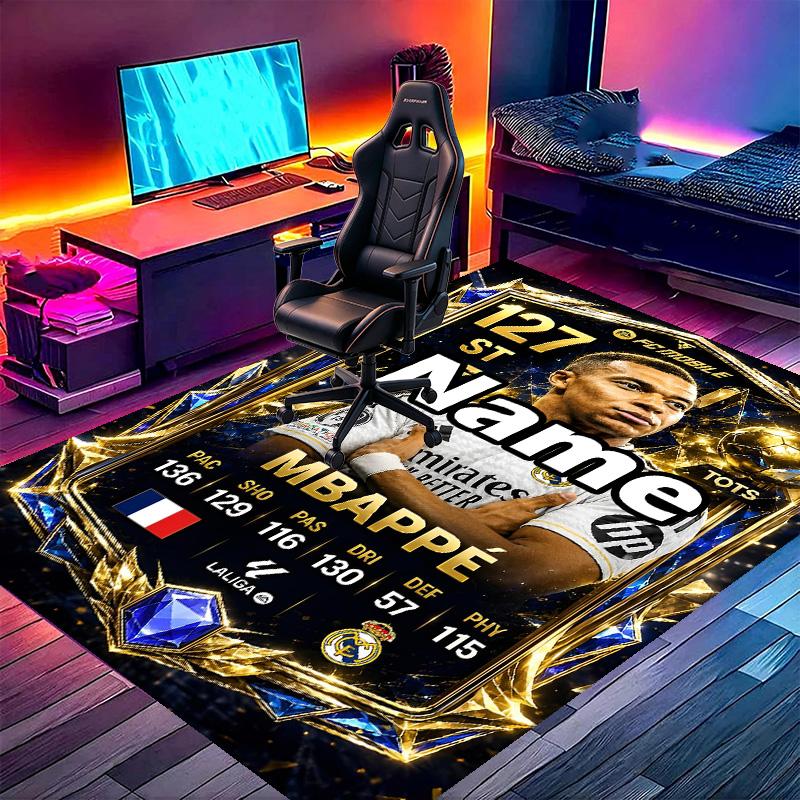 Custom Name Personalized Kylian Mbappe Print Carpet, Versatile Home Decor Rug, for Playroom, Apartment, Balcony, Entryway, Hallway Gift
