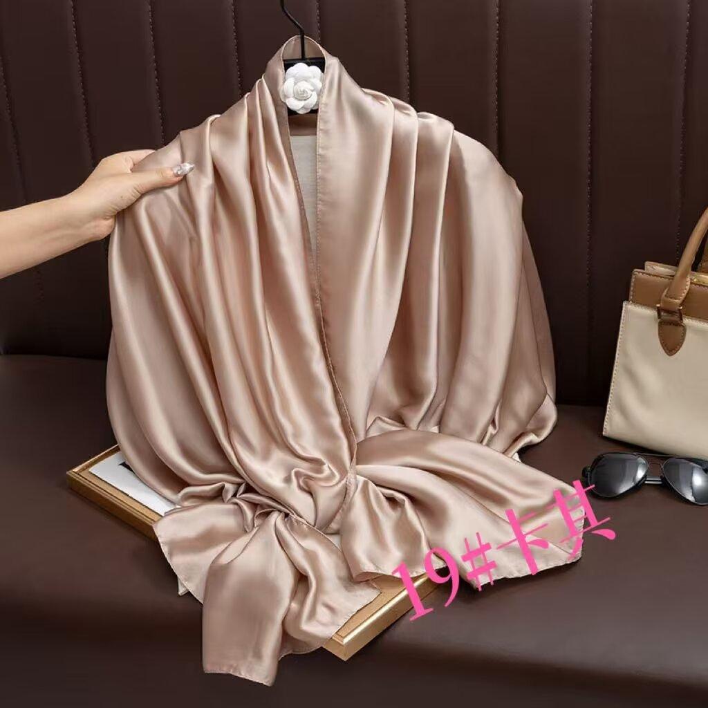 Universal in all seasons, solid-color simulated silk scarf for women, small neck decoration, versatile for women, long silk scarf, shawl for women