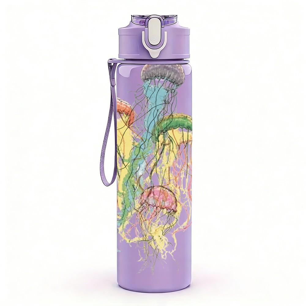1PC Colorful Jellyfish 750ml sports water bottle leakproof straw lid outdoor office home