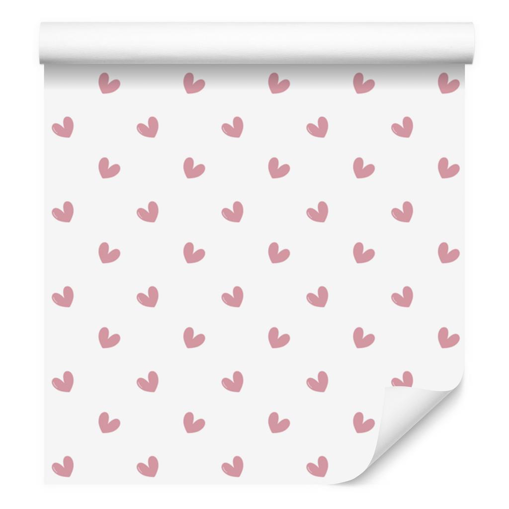 Heart Wallpaper White, Powder Pink and Coral 50x1000