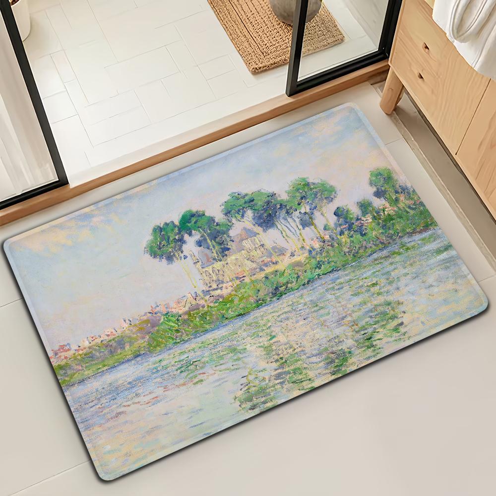 Коврик для двери, коврик для ванной, коврик для пола Lotus M-Monet, масляная живопись, микрофибра, декоративный, универсальный, фланелевый, быстросохнущий, впитывающий, нескользящая подошва