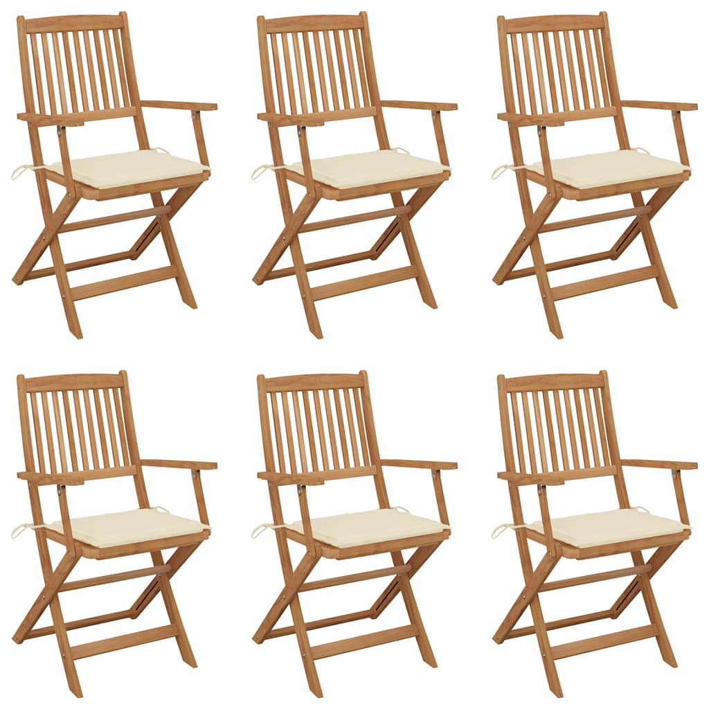 Foldable Garden Chairs 6 pcs with Cushions Solid Acacia Wood