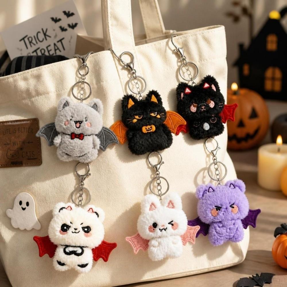 6pcs Cartoon Plush Bat Key Chain Kawaii Bag Charms Stuffed Animal Doll Car Keys Decoration