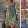 Women Dress Ethnic Style V-Neck Knee-length Skin-touch Loose-fitting Decorative Polyester Spring Summer Women Relaxed A-line Dress for Women