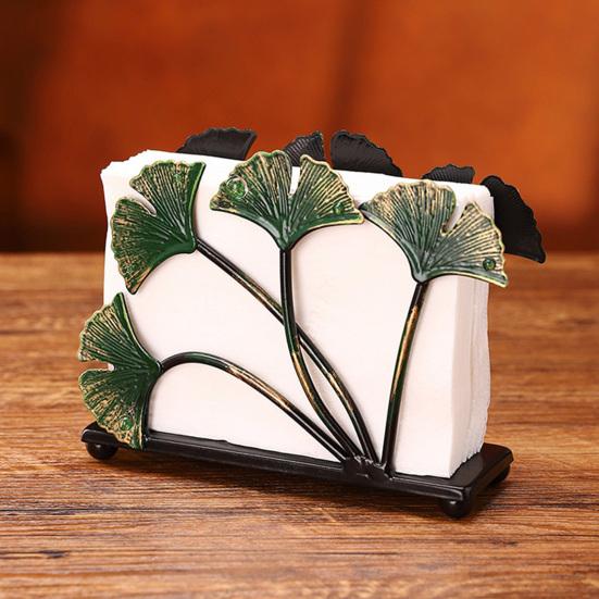 Ginkgo Vertical Napkin Holder Rustic Ginkgo Leaves Napkin Storage Holder Metal Paper Towel Dispenser Kitchen Tabletop Decorative Organizer