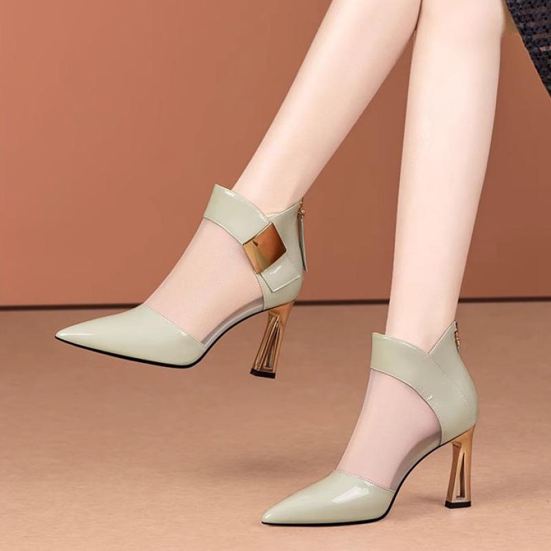 Hollow Short Boots Mesh Cool Boots Thick Heels Versatile Breathable High Heels for Women