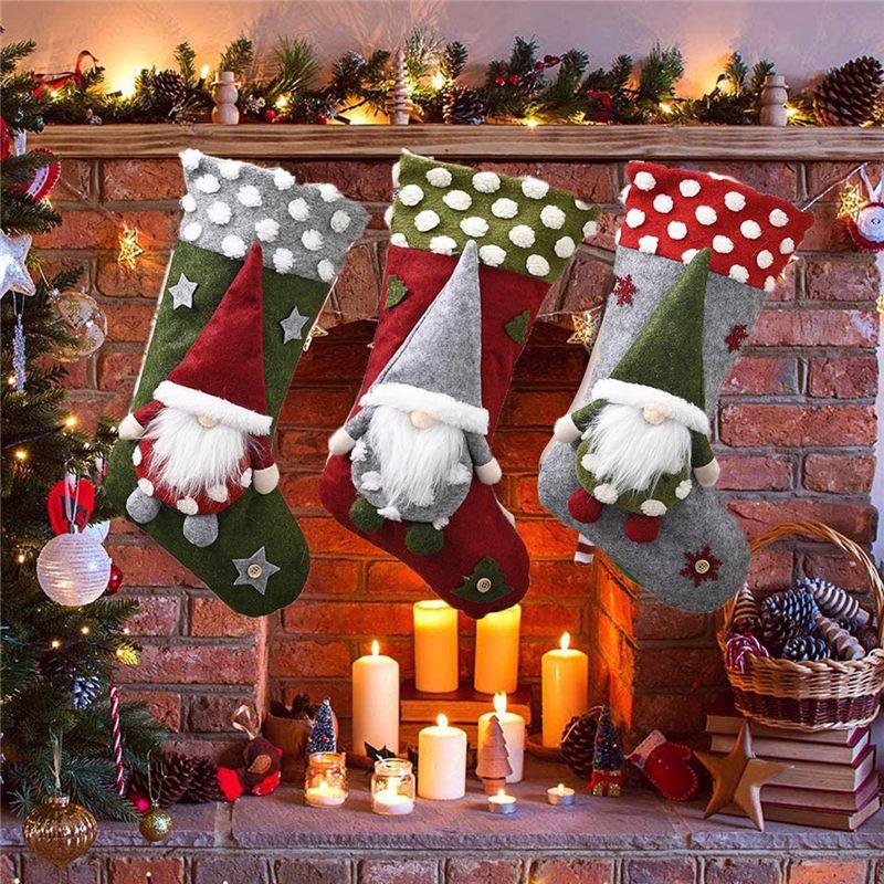 Cozy And Durable Gnome Santa Claus Christmas Stocking For Tree Hanging And Gifts