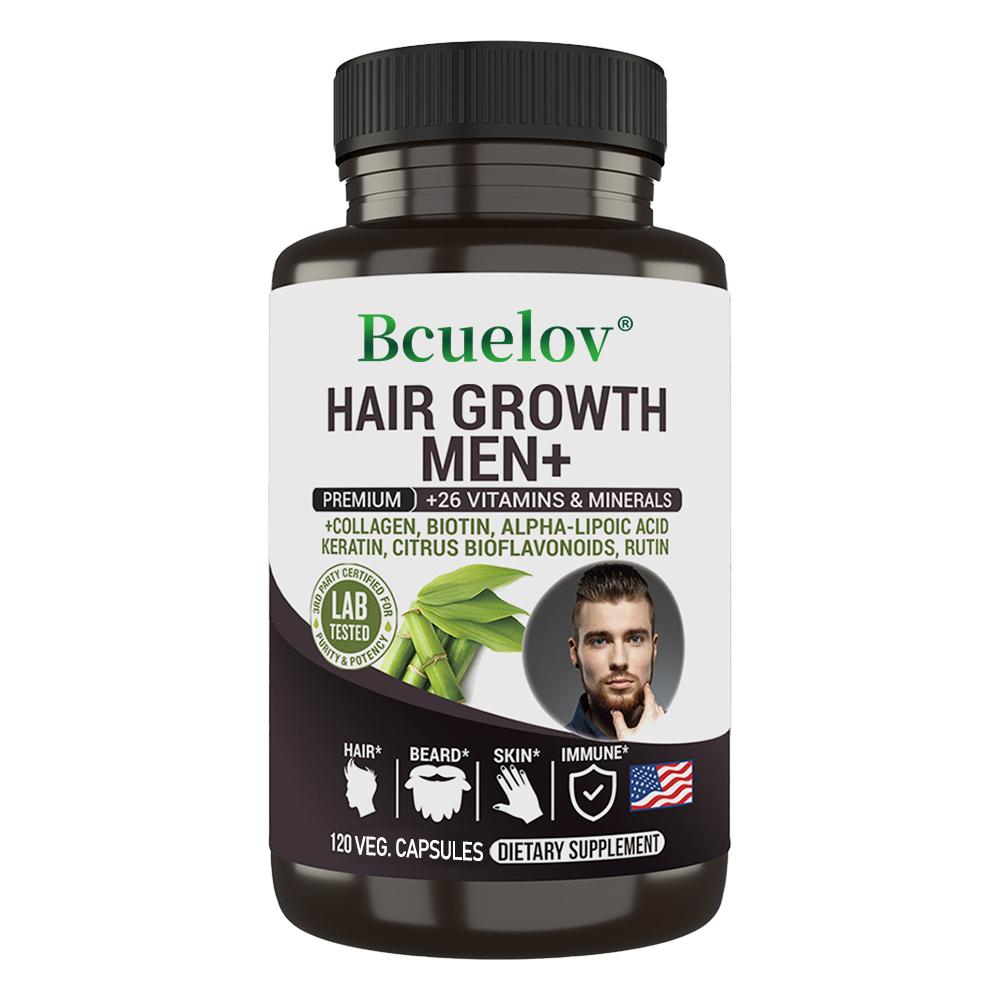 Bcuelov Hair Growth Men+ Dietary Supplement, 120 Veg Capsules, 26 Vitamins & Minerals