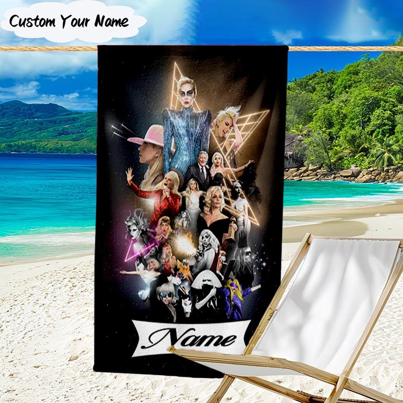 1PC Custom Name Beach Towel Lady Music Performance Beach Towel, Suitable for Camping, Travel, Beach Accessories, Super Absorbent, Family Gift