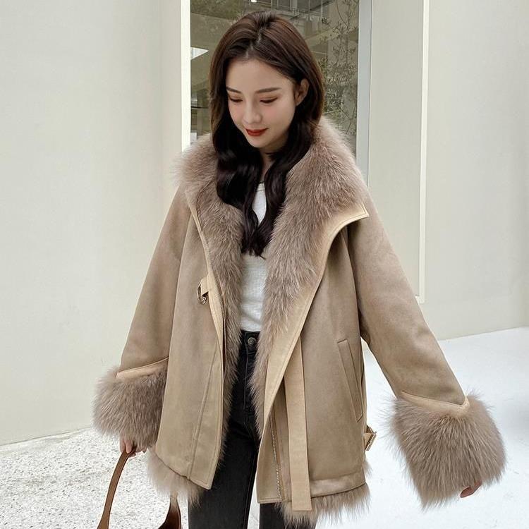 Winter Jacket Outerwear Women Long Warm Suede Parka Coat Patchwork Long Sleeve