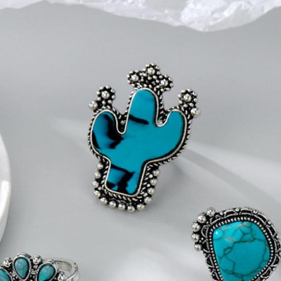 14 шт./компл. винтажные богемные регулируемые кольца с открытым концом, набор колец в форме солнца кактуса, кольца из искусственной бирюзы, модные ювелирные изделия, подарок