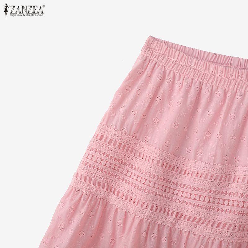 ZANZEA Женские летние модные кружевные вязаные крючком пэчворк повседневные длинные юбки