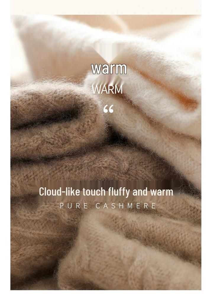 Twisted Flower Half-High Collar Cashmere Knit Sweater - Women's Loose Solid Color Casual Pullover, Long Sleeve Warm Top