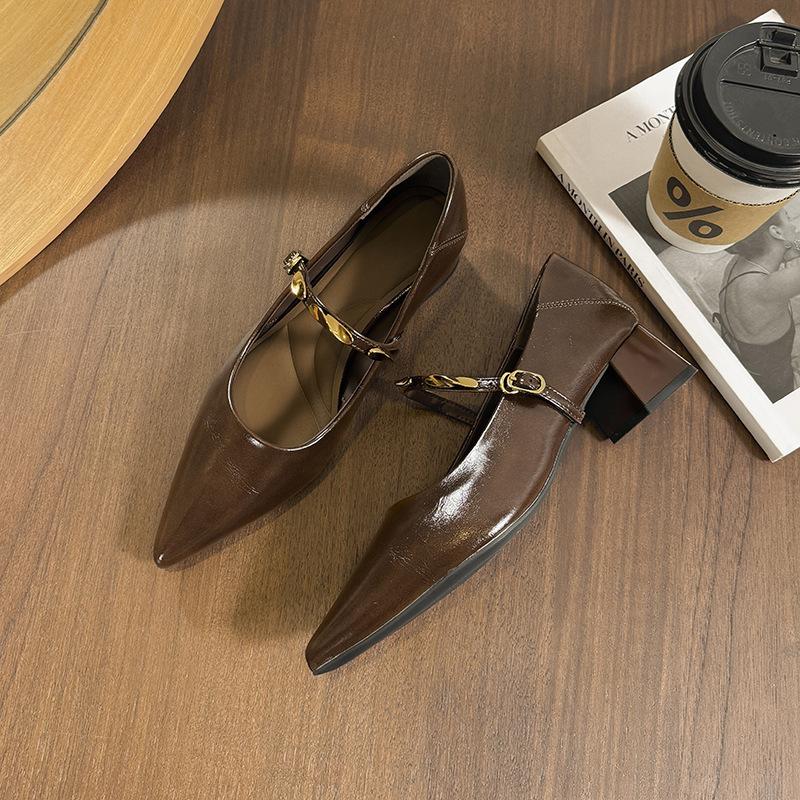 5cm temperament French pointed high-heeled autumn shoes women's 2026 autumn models autumn Mary Jane with skirt single shoes