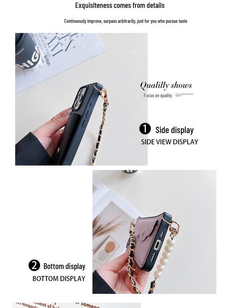 Чехол-ремешок через плечо для iPhone 15/16 Pro Max с отделением для карт и защитой от падений из кожи