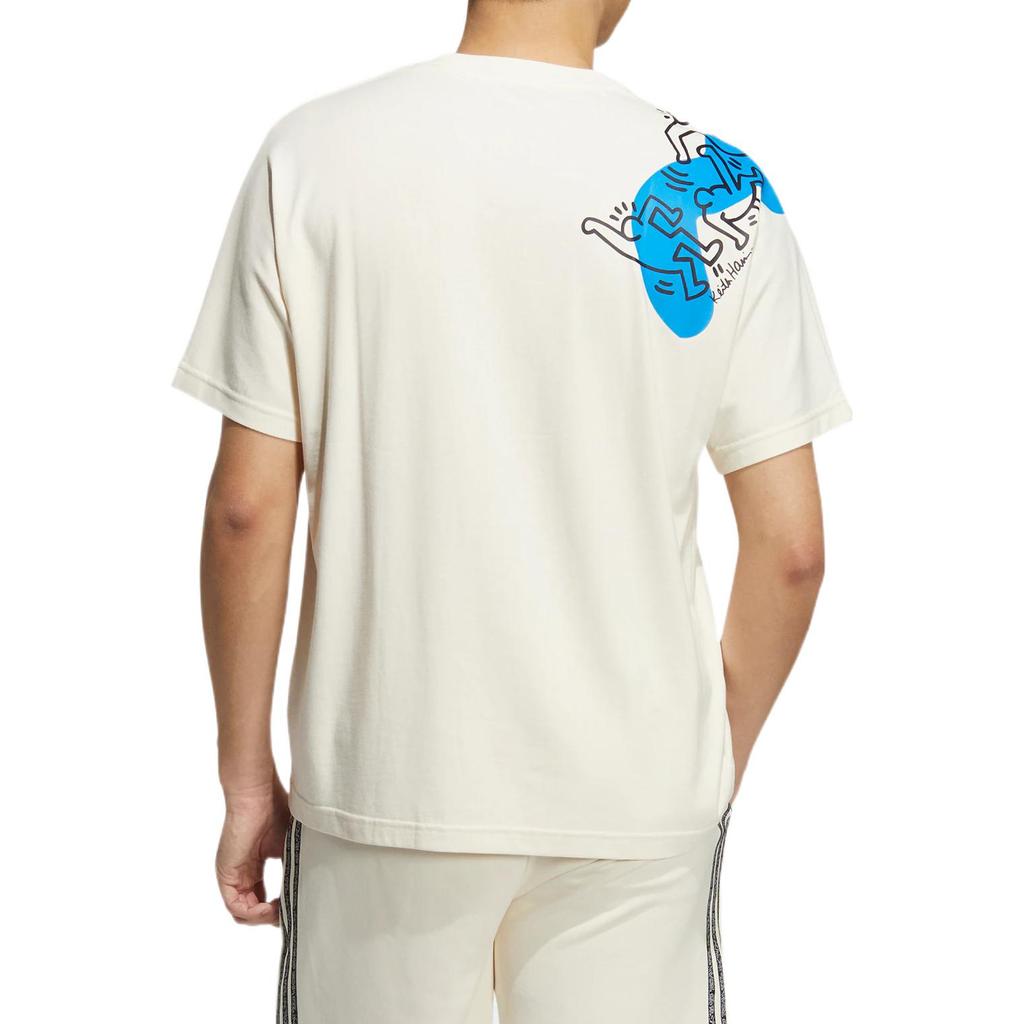 adidas Keith Haring Collaboration SS22 Футболка с мультяшным принтом и круглым вырезом и коротким рукавом, мужские топы, белые HD7264