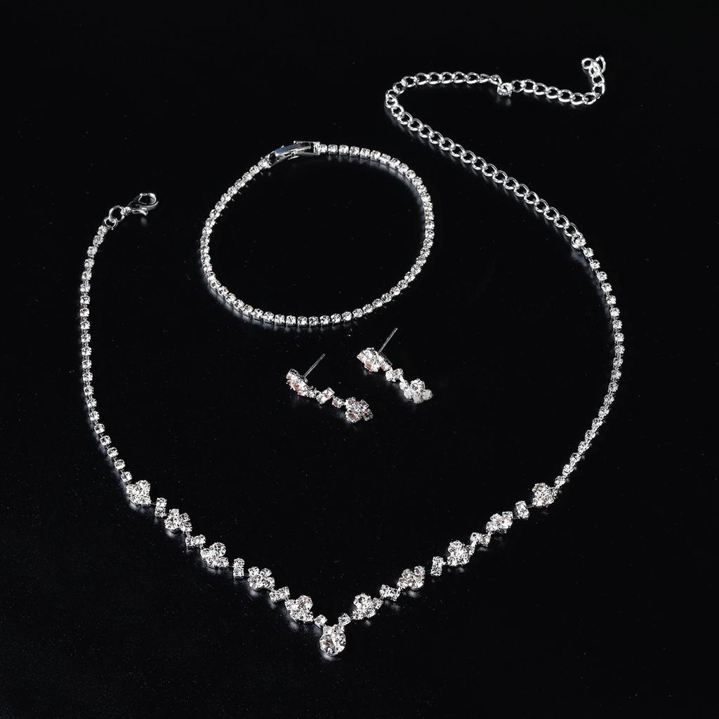 European and American simple full diamond metal necklace earrings bracelet hot-selling hexagram bride bridesmaid jewelry set women