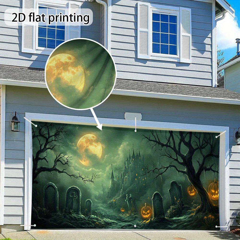 1pc Halloween Horror Cemetery Large Garage Door Cover -2D Flat Printing, Suitable for Seasonal Festivals and Outdoor Activities