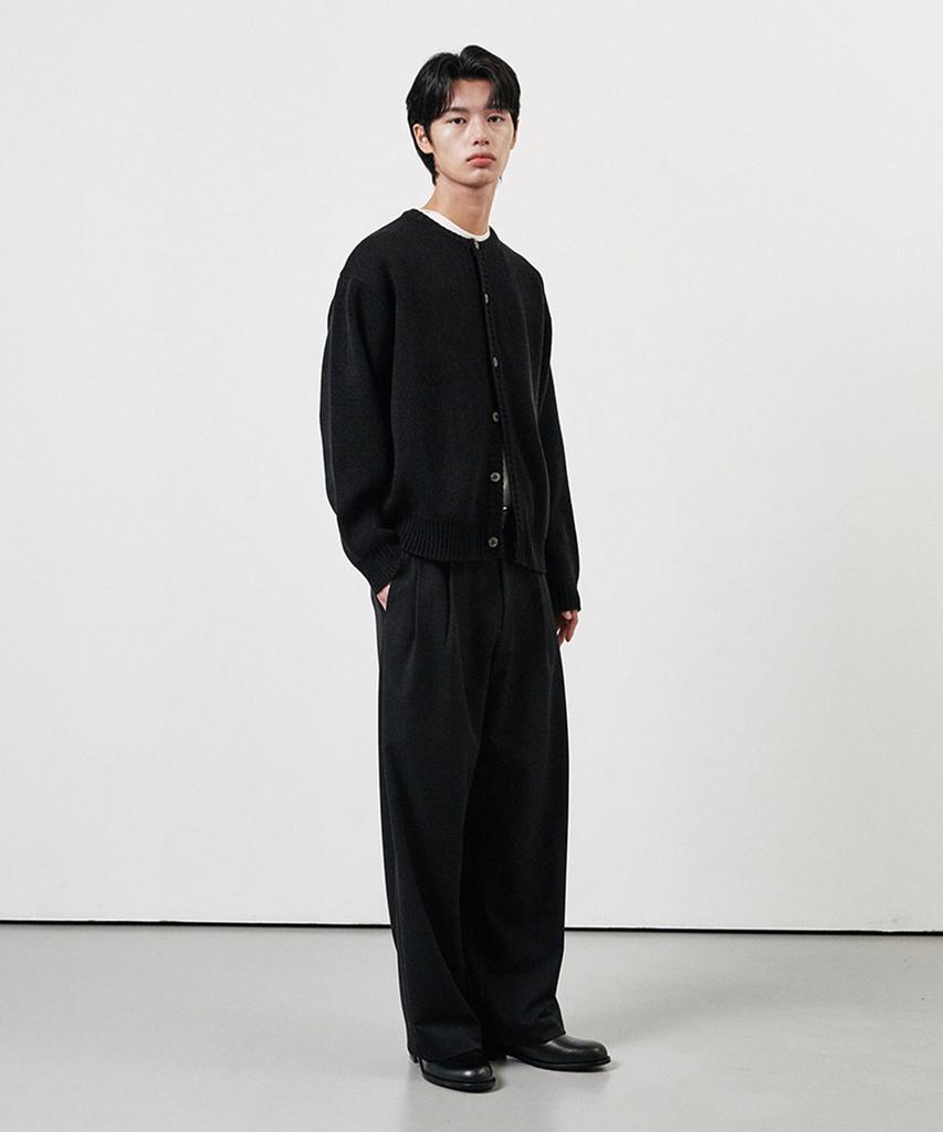 WHOLOVESART [Summer Fabric Added] Double-Pleat Wide Slacks Black
