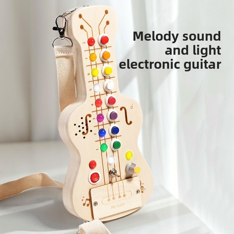 Деревянный светодиодный светильник-переключатель, музыкальная гитара, развивающая игрушка Монтессори для малышей