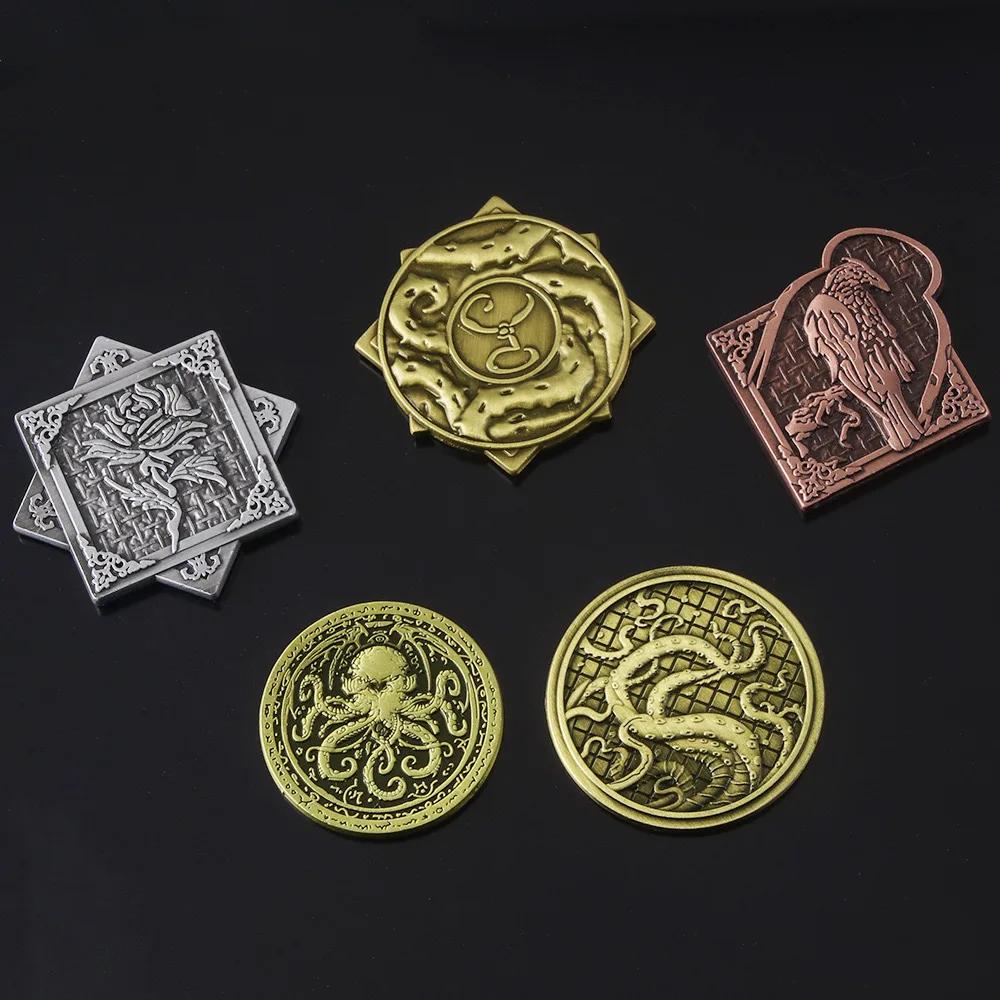 Cthulhu Mythos Necronomicon Coin Keychain Horror Story Demon Hunter Metal Coin Prop Accessories Collection Jewelry