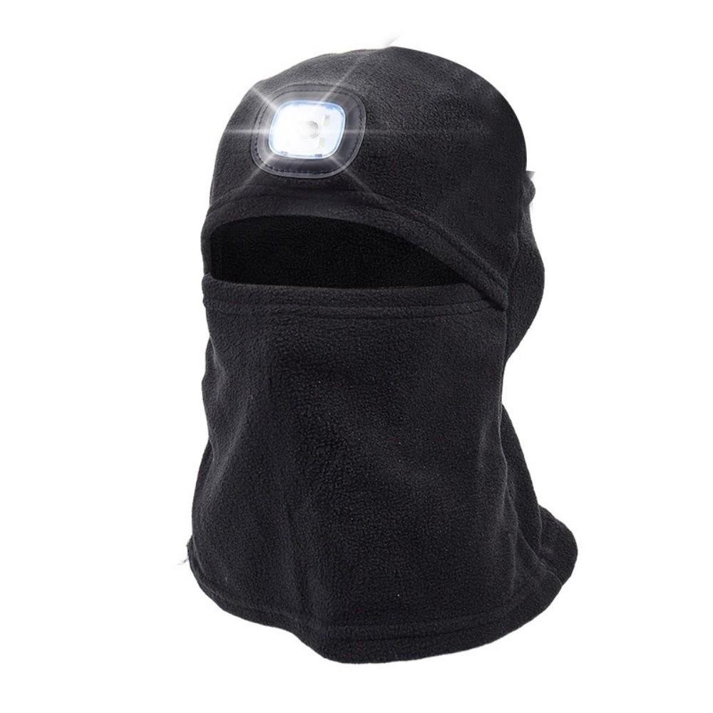 Fleece Lined Headlamp Hat Warm Thermal Full Face Mask New Night Cycling Beanie Winter