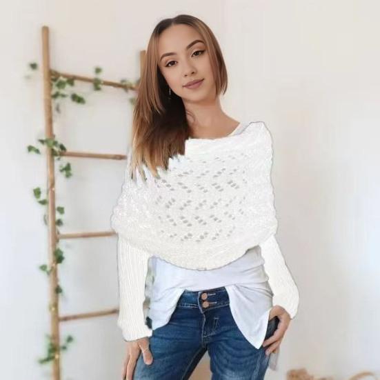 Knitted Cable Wrap with Sleeves Solid Color Hollow Twist Crochet Pattern Women Shawl Scarf