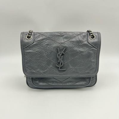 [Б/У] Сумка через плечо YSL Niki Baby Series с логотипом, винтажная, из плиссированной кожи - Хорошее состояние #VKAL9Q
