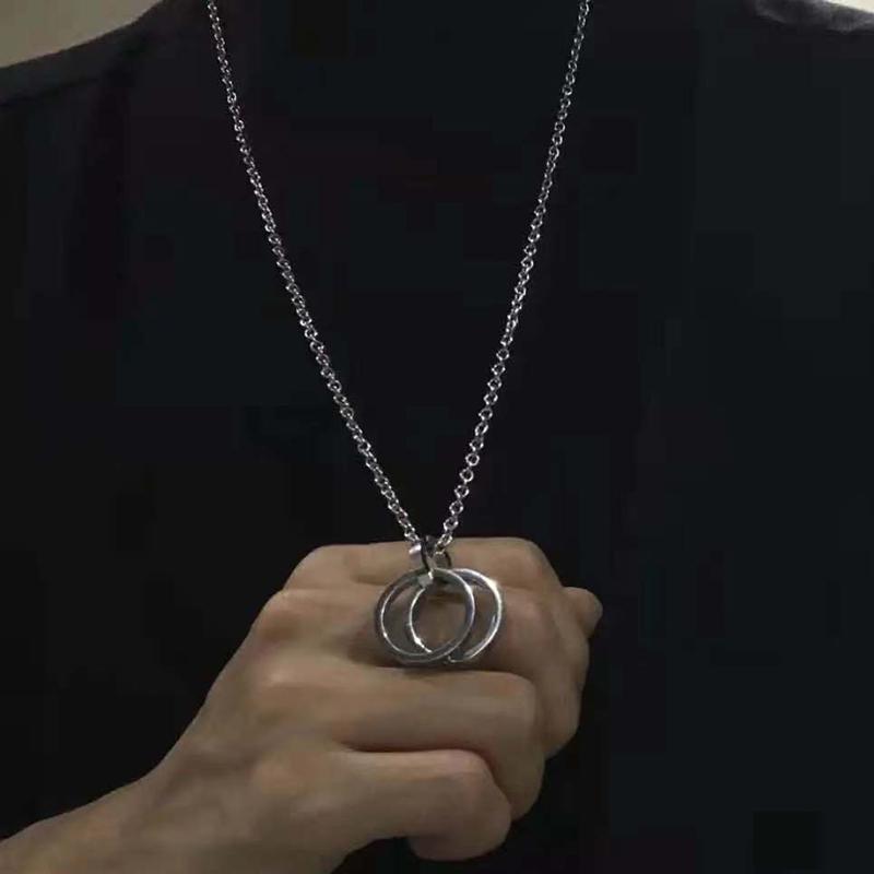 Titanium SteelMen's Necklace Lady's Necklace Double Ring Pendant Hip Hop Titanium Necklace Pendant Accessories