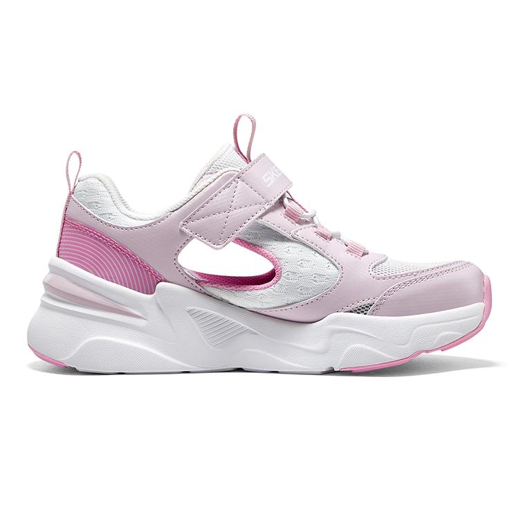 Skechers Модные Сандалии на Липучке Повседневные Для Улицы Бега Нескользящие Прочные Спортивные Сандалии Детские Сандалии Белый Розовый 319025L-PKW