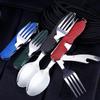 4 In 1 Multifunctional Outdoor Tableware Stainless Steel Foldable Fork Spoon Knife Picnic Camping Hiking Travelling Dinnerware