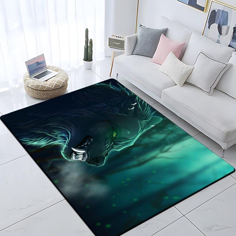 Art Animal Wolf 3D Print Carpets for Living Room Bedroom Decor Carpet Soft Flannel Home Bedside Floor Mat Play Area Rugs Gifts