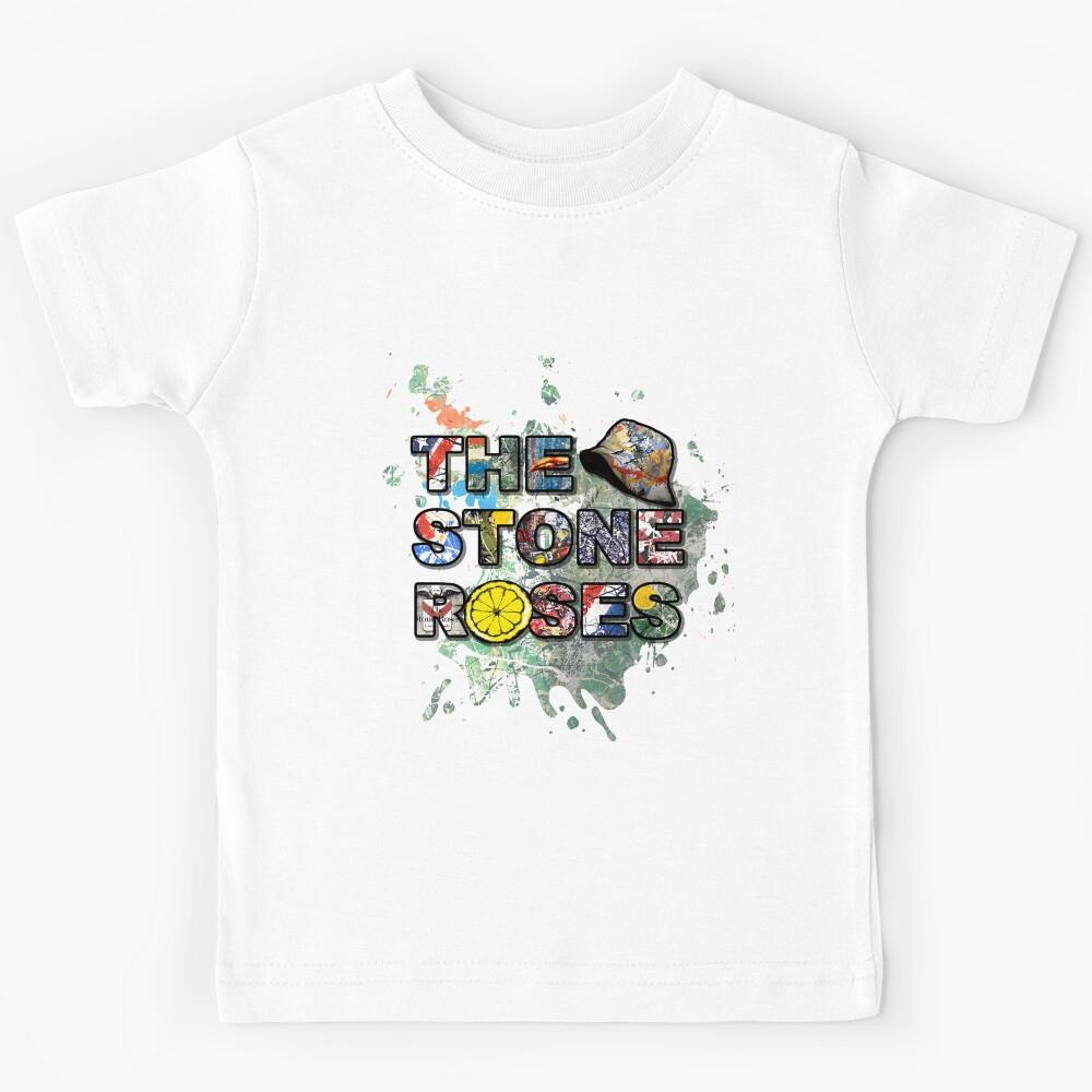 Детская футболка The Stone Roses с рисунком в стиле Madchester и брызгами лимонной краски.