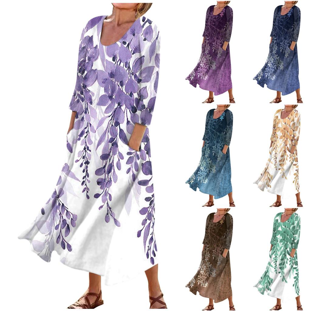 Женское повседневное модное удобное платье с карманами и рукавами 3/4 с принтом