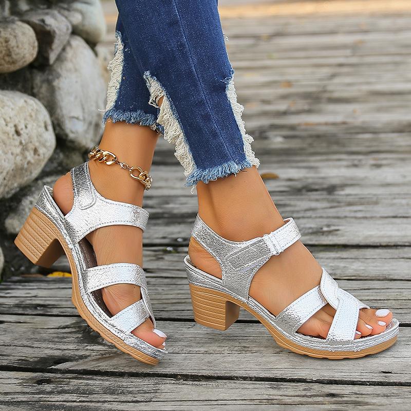 Модные легкие босоножки на толстом каблуке для женщин лето 2024 года золотые серебряные гладиаторские туфли женские удобные босоножки на платформе со средним каблуком