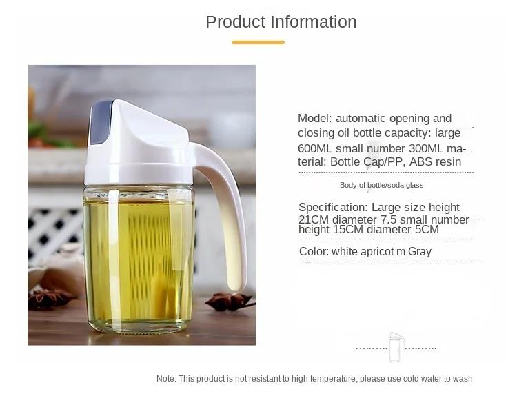 Opening Glass Kitchen Automatic 1000ml And Closing Oil Can Household Kitchen Dustproof Largecapacity Glass Oil Bottle