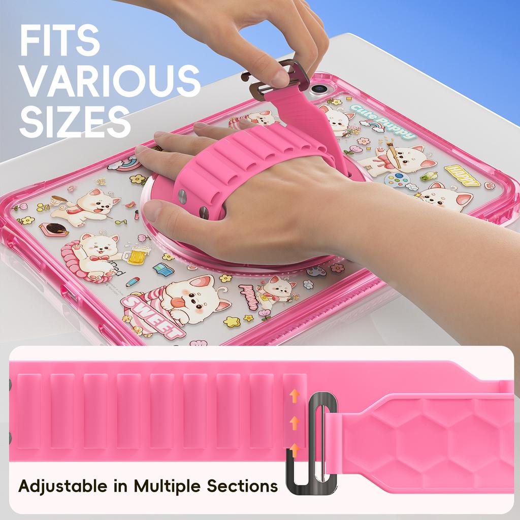 Для iPad (2025)/10.9 (2022) Чехол-подставка с ручным ремешком, с оттиском, из ПК, ТПУ, акриловая крышка с плечевым ремнем