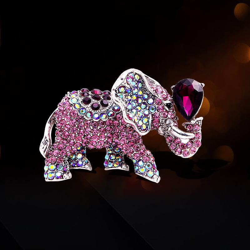 Color Jixiang Brooch Alloy Crystal Sweater Suit Versatile Premium Elephant Animal Corsage Accessories