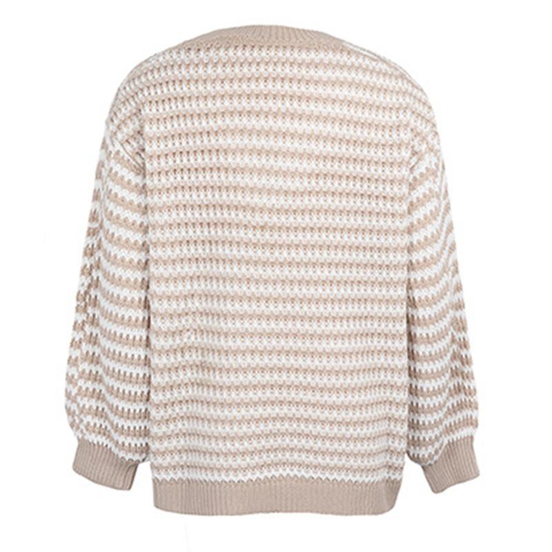 Вязаный повседневный полосатый пуловер с v-образным вырезом, женский свитер