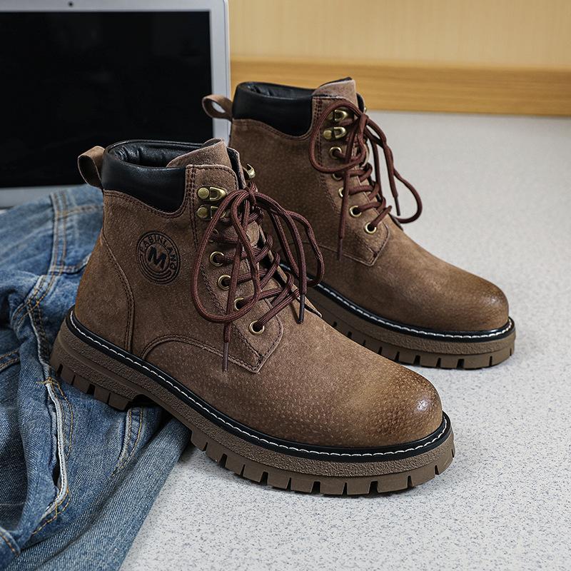 Осенние ботинки Мартин мужские с внутренней высотой, увеличивающей рост, в британском стиле, высокие, рабочие мужские ботинки средней высоты, универсальный тренд, ботинки цвета ревеня 6711-M
