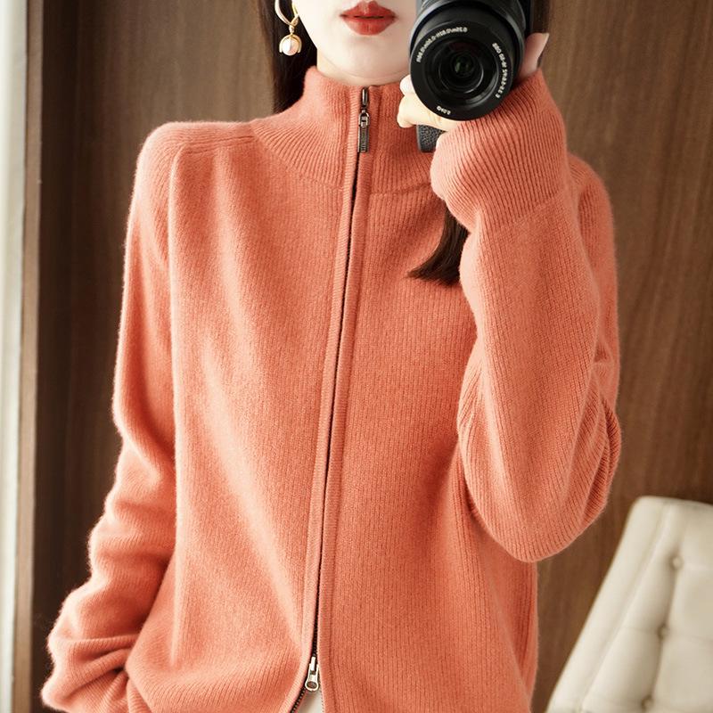Ribbed Wool Knit Cardigan Coat with Raglan Sleeves - Loose, Slimming Base Layer for Autumn and Winter